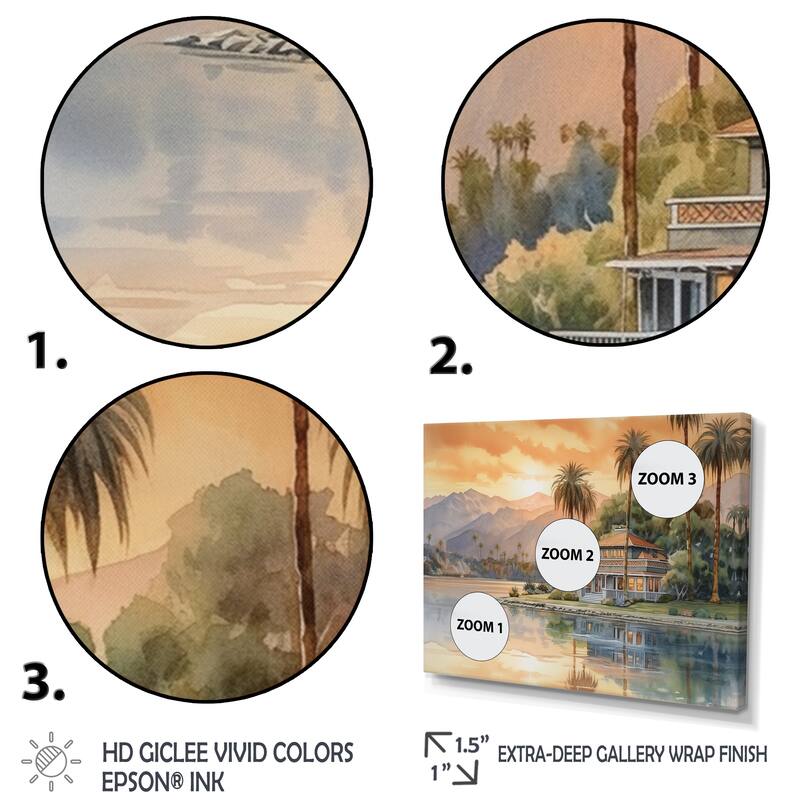Designart "Drawing Of House By The Water At Sunset" Modern Landscape